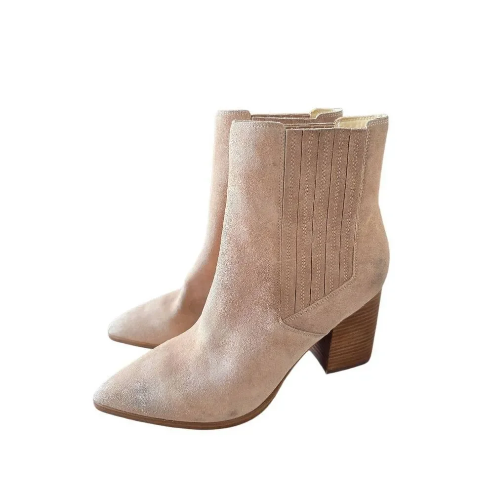 Nine West Booties Size 12 Tan Pointed Toe  Leather Upper‎ Block Heel